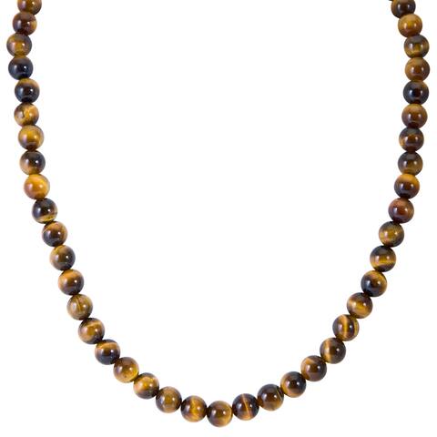 Sterling Silver 8mm Tiger Eye 18 or 20 inch Bead Necklace