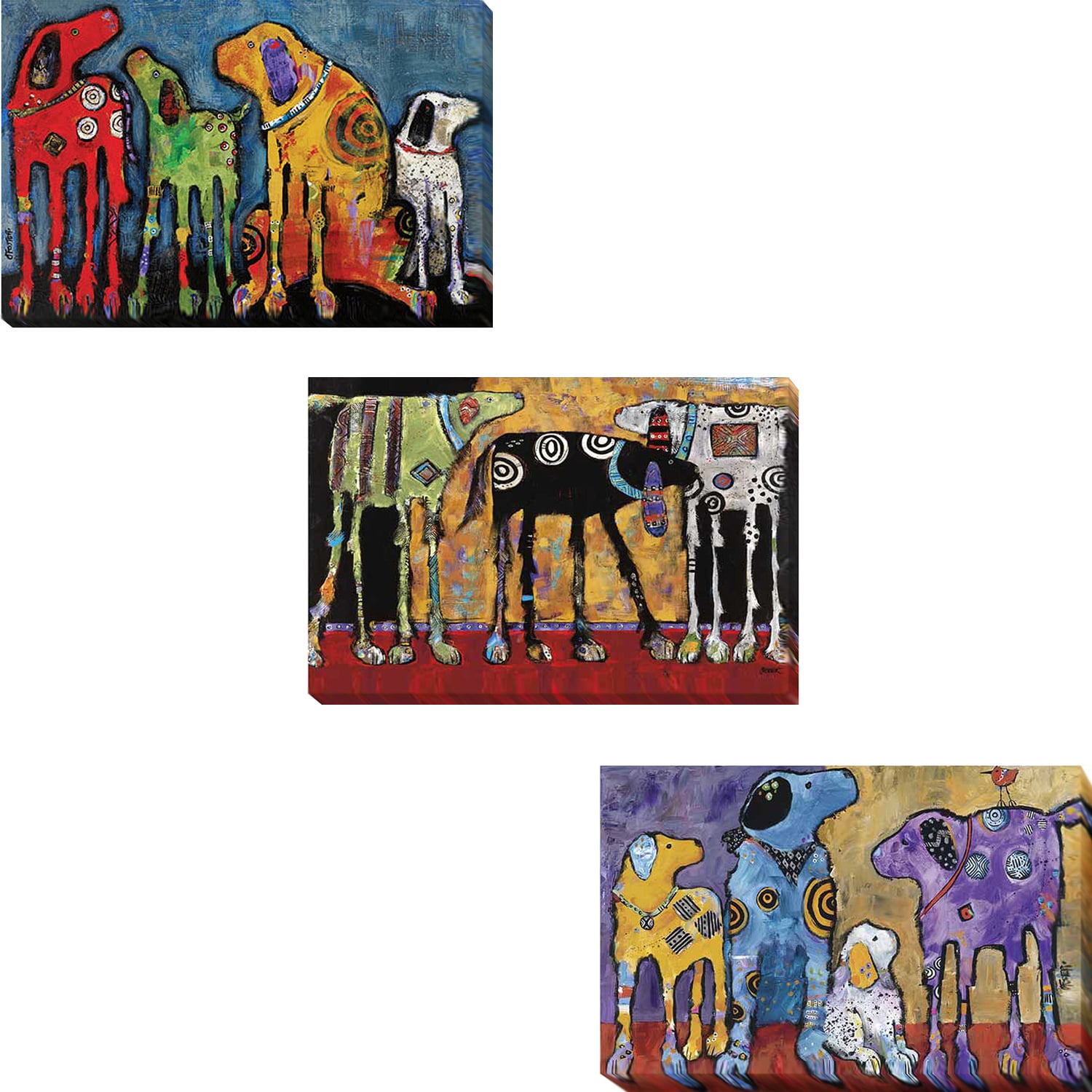 Best Friends, Looking for Trouble, and Cast of Characters by Jenny Foster 3-piece Gallery-Wrapped Canvas Giclee Art Set