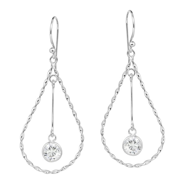 Handmade Modern Twist Teardrop Cz Dangle Sterling Silver Handmade Modern Twist Teardrop Cz Dangle Sterling Silver Earrings Thailand