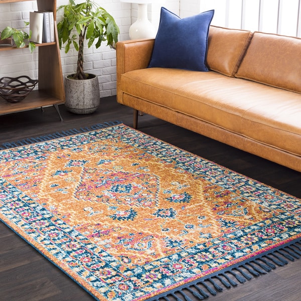 Boho Medallion Tassel Orange/Cream Area Rug - 2' x 3'