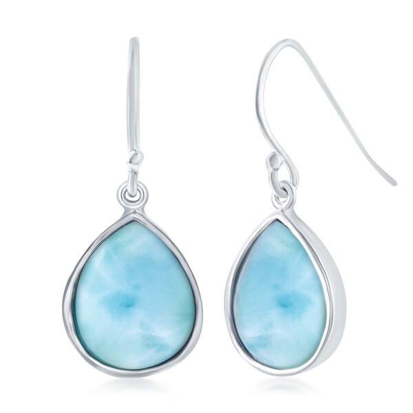 Sterling Silver Natural Larimar Mother /& Baby Dolphin Dangle Earrings