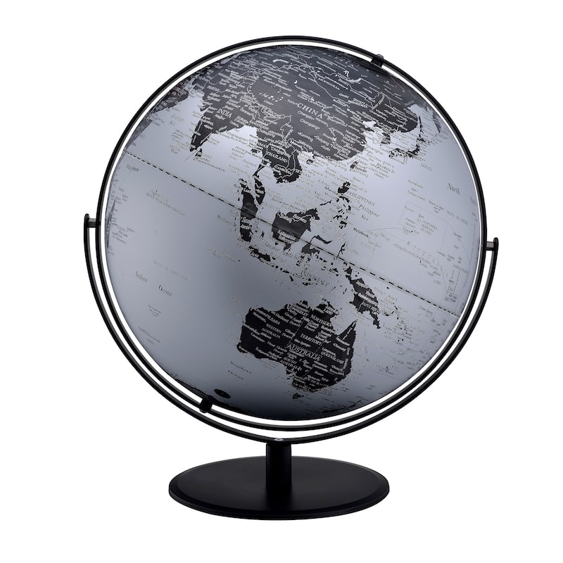 3D Globe with Metal Mountain Features, 20.5-inch, Black/Silver with Black Metal Frame