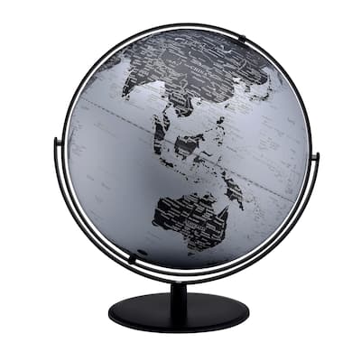 3D Globe with Metal Mountain Features, 20.5-inch, Black/Silver with Black Metal Frame