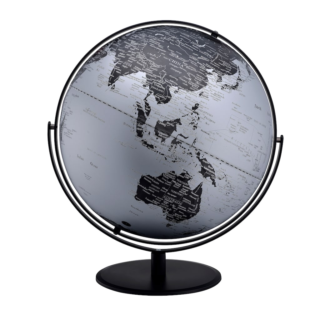 3D Globe with Metal Mountain Features, 20.5-inch, Black/Silver with Black Metal Frame