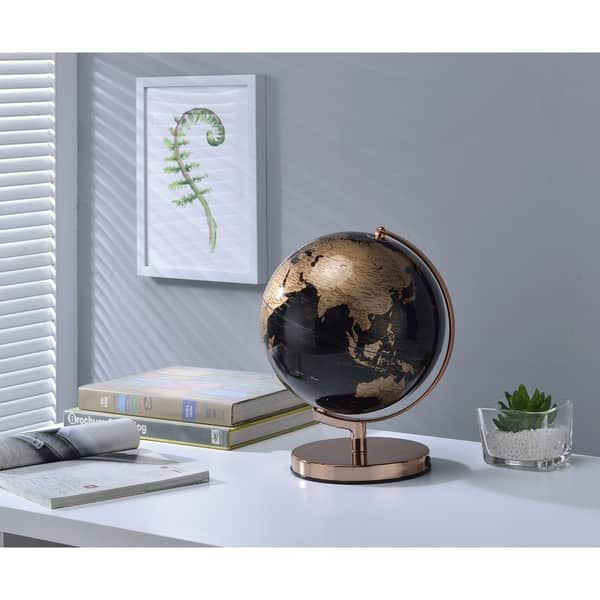 Shop Black And Gold Decorative Globe On Rose Gold Metal Frame