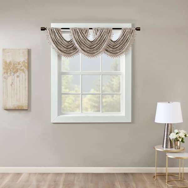 slide 1 of 19, SunSmart Odessa Marble Jacquard Rod Pocket/ Back Tab Valance Embellished Trim - 46 x 38"