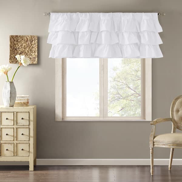 slide 2 of 4, Madison Park Joycelyn Cotton Oversized Ruffle Curtain Valance 50 x 18" - White