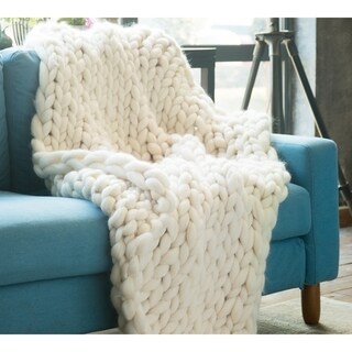 Chunky Knit Ivory Woolen Throw Blanket