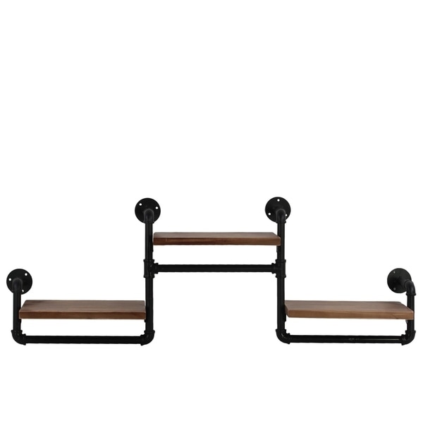 Urban Trends Wood Rectangular Wall Shelf with Ovangkol Wood, Industrial Theme and 3 Tier in Natural Wood Finish - Brown - N/A