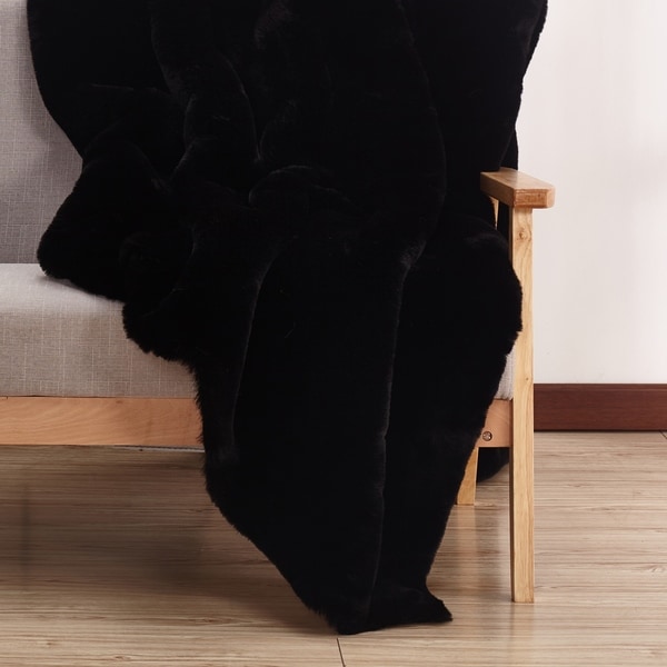 Solid Black Faux Fur Area Rug with Suede Backing - 5' x 7'