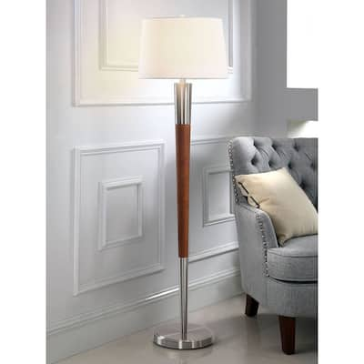 Manhattan Brushed Nickel/Walnut Finish Wood 62.5-inch H Floor Lamp