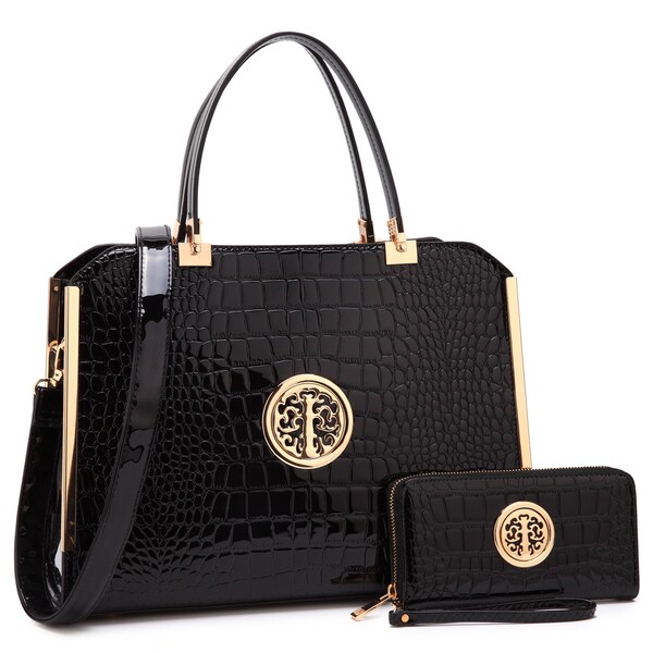 Dasein Rolled Handle Croco Briefcase/ Satchel with Matching Wallet