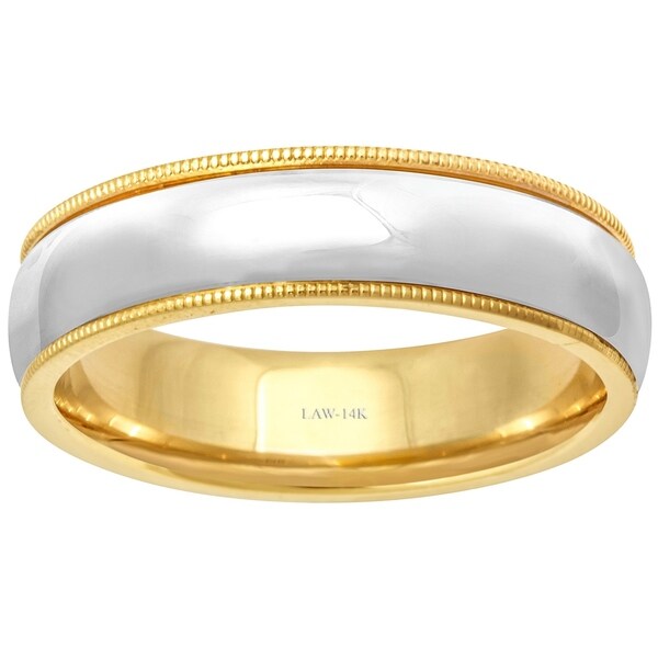 Shop 14k Two-Tone Gold Dome Milgrain Comfort Fit Women's ...