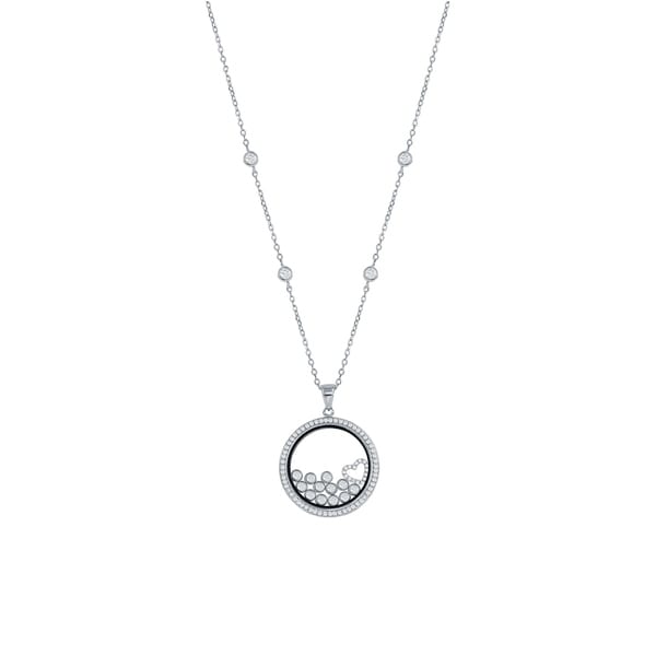 Sterling Silver Rhodium-plated Hearts /& Floating Glass Beads Pendant