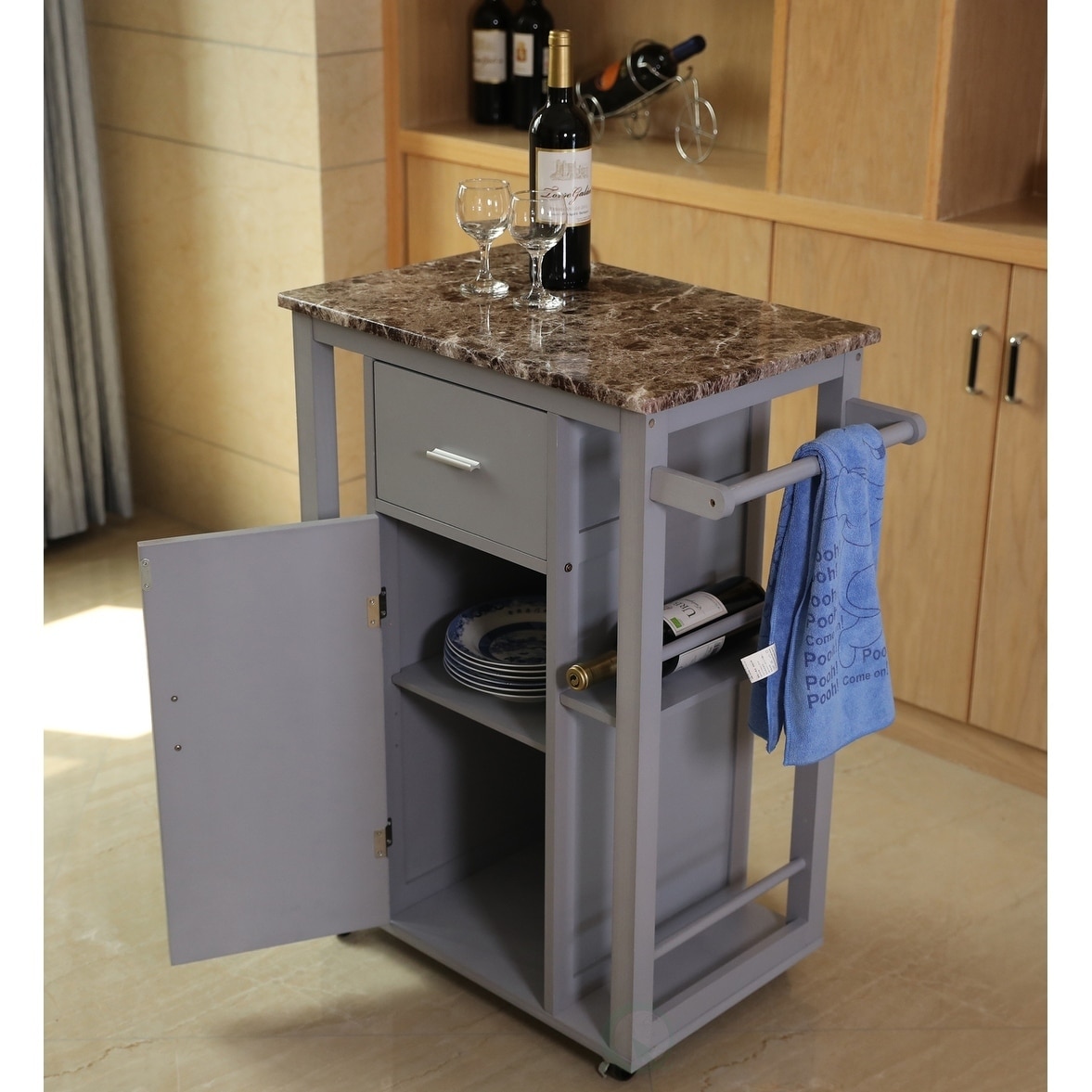 Wooden Kitchen Island on Wheels, Heavy Duty Rolling Casters Grey eBay