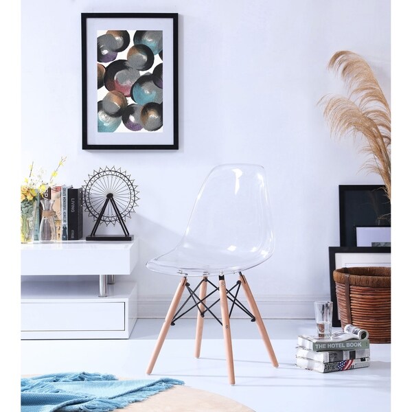 Hodedah Mid Century Transpa Dining Chair With Wooden Legs Hodedah Mid Century Transpa Dining Chair With Wooden Legs