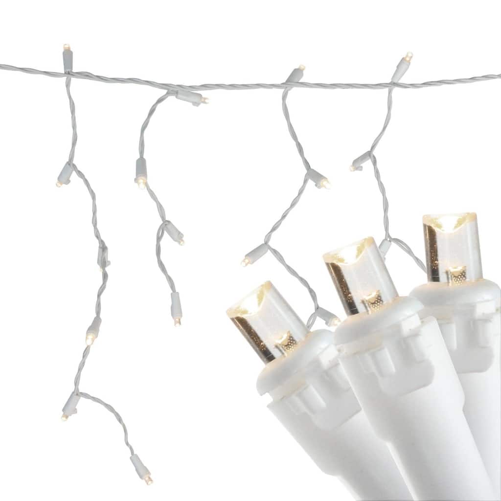 100ct Warm White LED Wide Angle Icicle Christmas Lights White Wire - 81"