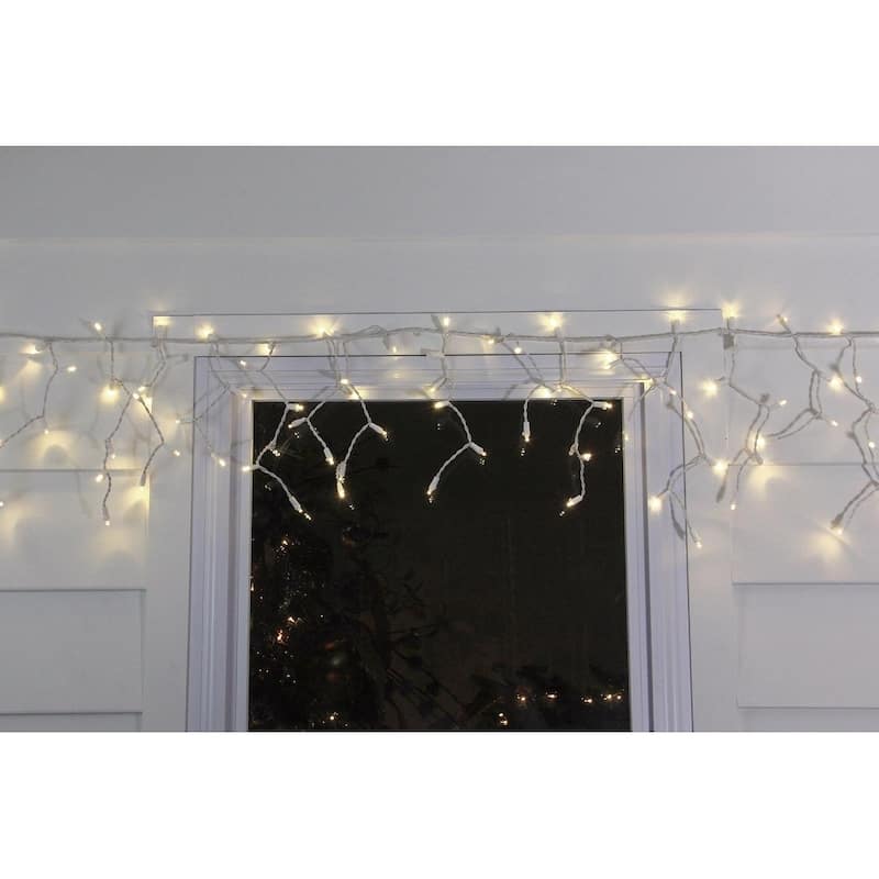 100ct Warm White LED Wide Angle Icicle Christmas Lights White Wire - 81"