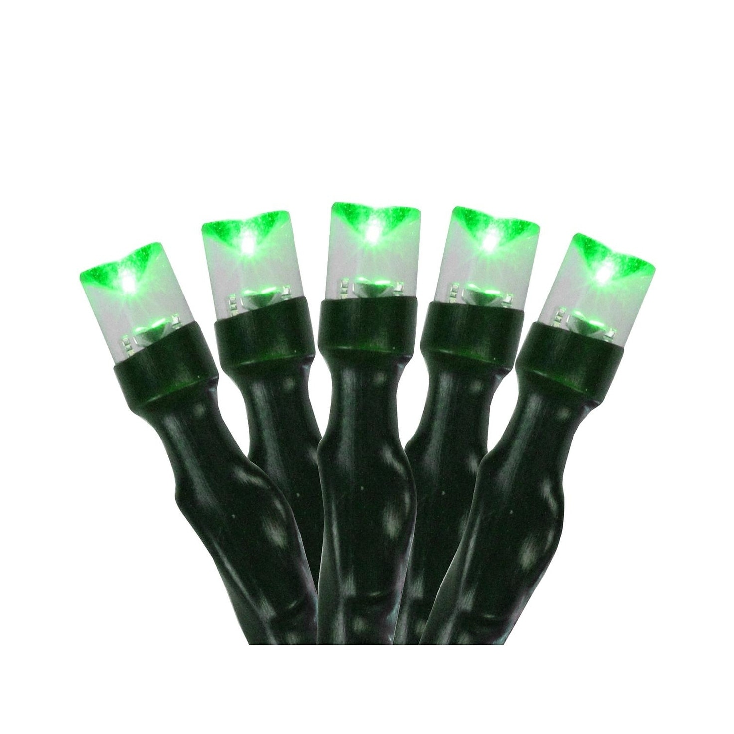 Set of 20 Battery Operated Green LED Wide Angle Christmas Lights - Green Wire