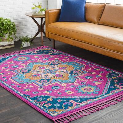 Boho Medallion Bright Pink Tassel Runner Rug - 2'7" x 7'3" Runner