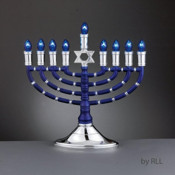Shop 14&quot; Elegant Blue and Silver Traditional Style Electric Menorah with Blue Bulbs - Free ...