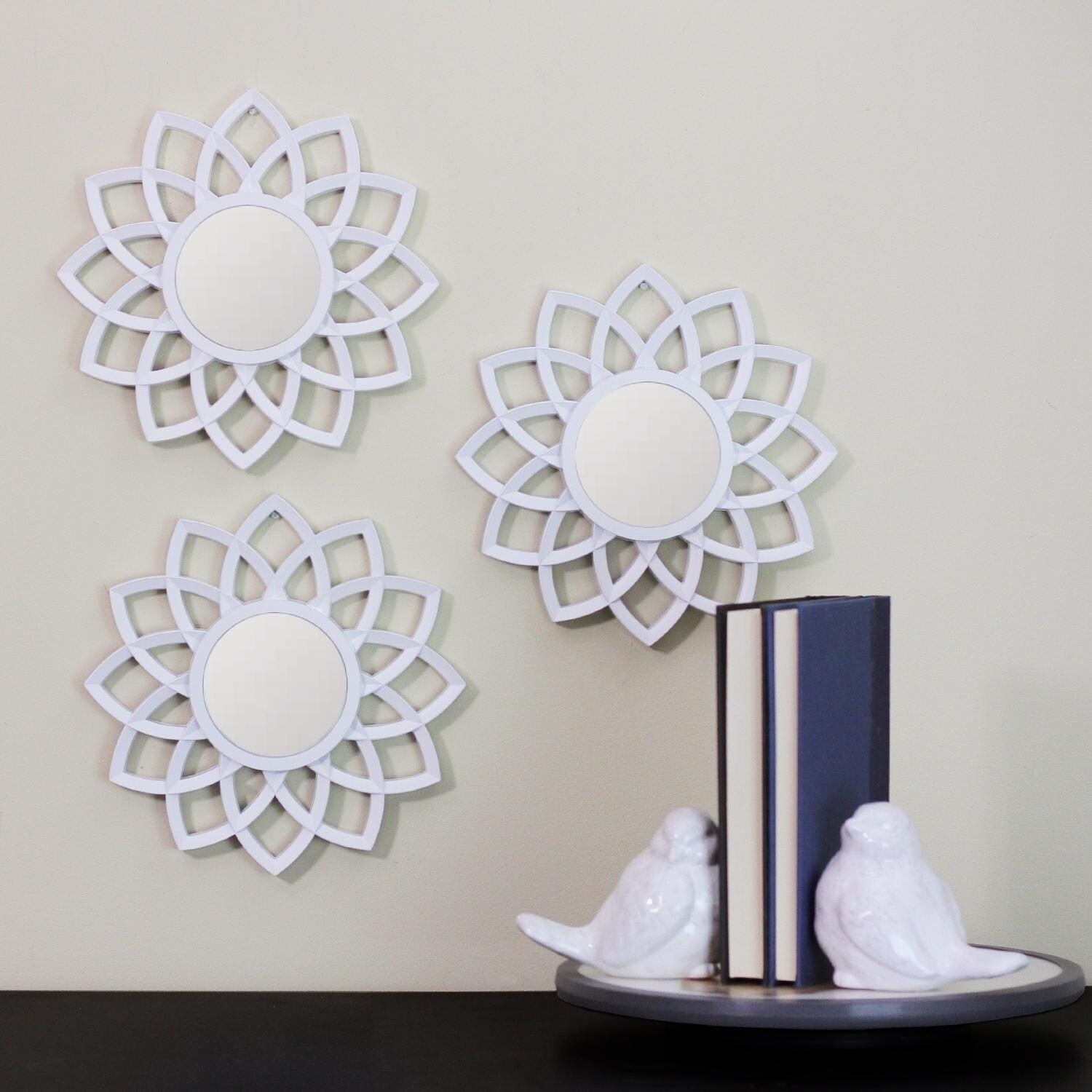 Set Of 3 Fl Arches Matte White Decorative Round Mirrors Matte White Decorative Round Mirrors