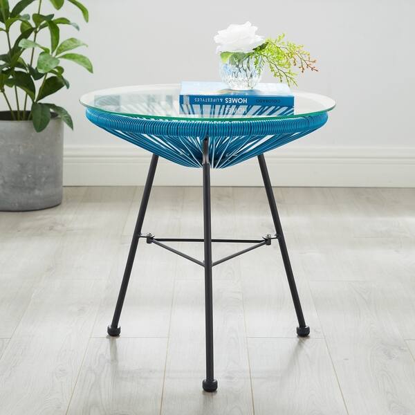 Shop Sarcelles Modern Woven Wicker Patio Side Table With Glass Top By Corvus Overstock 17958315