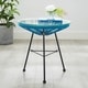 Sarcelles Modern Woven Wicker Patio Side Table with Glass Top by Corvus - Thumbnail 2