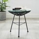 Sarcelles Modern Woven Wicker Patio Side Table with Glass Top by Corvus - Thumbnail 1