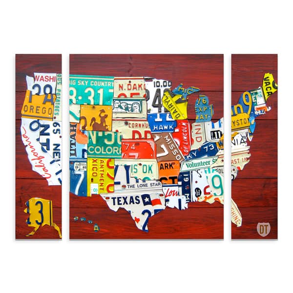 Trademark Art 3-Panel License Plate Map USA' Canvas Art Set