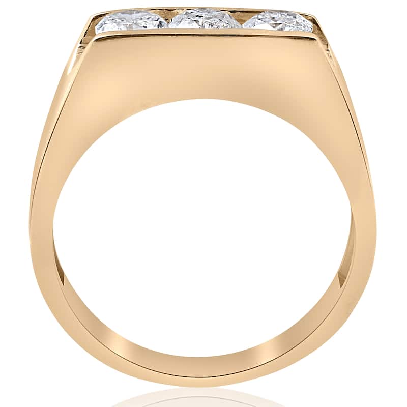 Pompeii3 Men's 10k Yellow Gold 1 1/2ct TDW Three Stone Diamond Ring - White