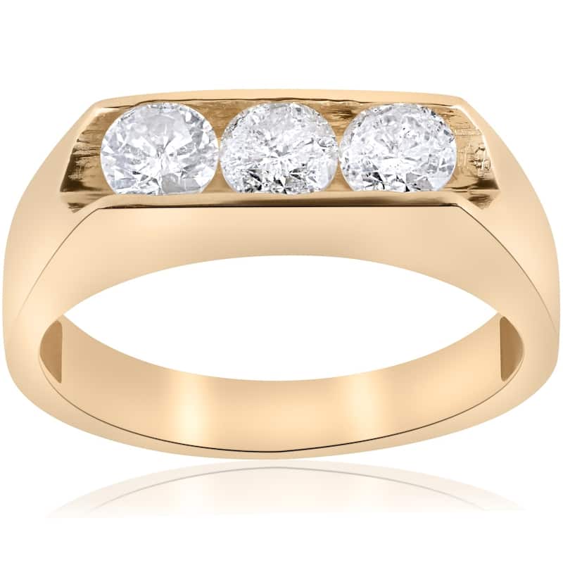 Pompeii3 Men's 10k Yellow Gold 1 1/2ct TDW Three Stone Diamond Ring - White