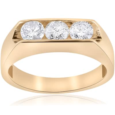 Pompeii3 Men's 10k Yellow Gold 1 1/2ct TDW Three Stone Diamond Ring - White