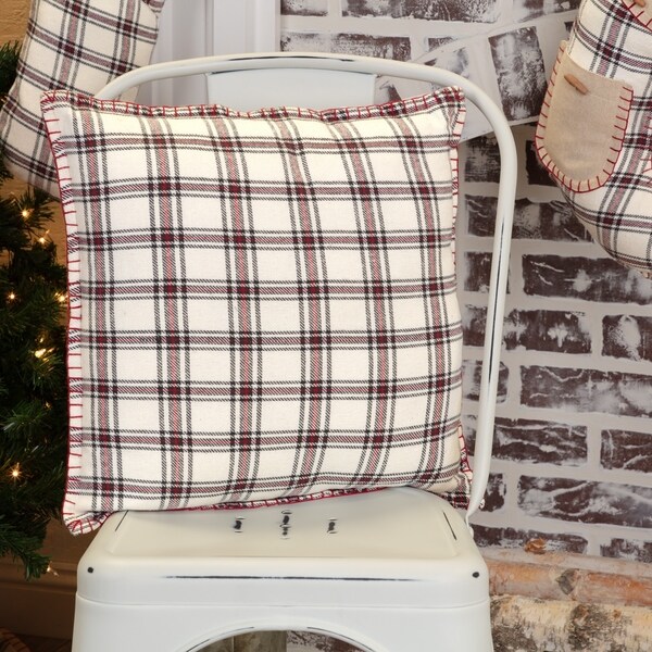 White Farmhouse Holiday Decor VHC Amory 16x16 Pillow Cotton Plaid (Pillow Cover, Pillow Insert)