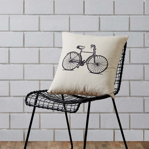 Tan Farmhouse Decor VHC Along for the Ride 18x18 Pillow Cotton Graphic-Print Stenciled Textured