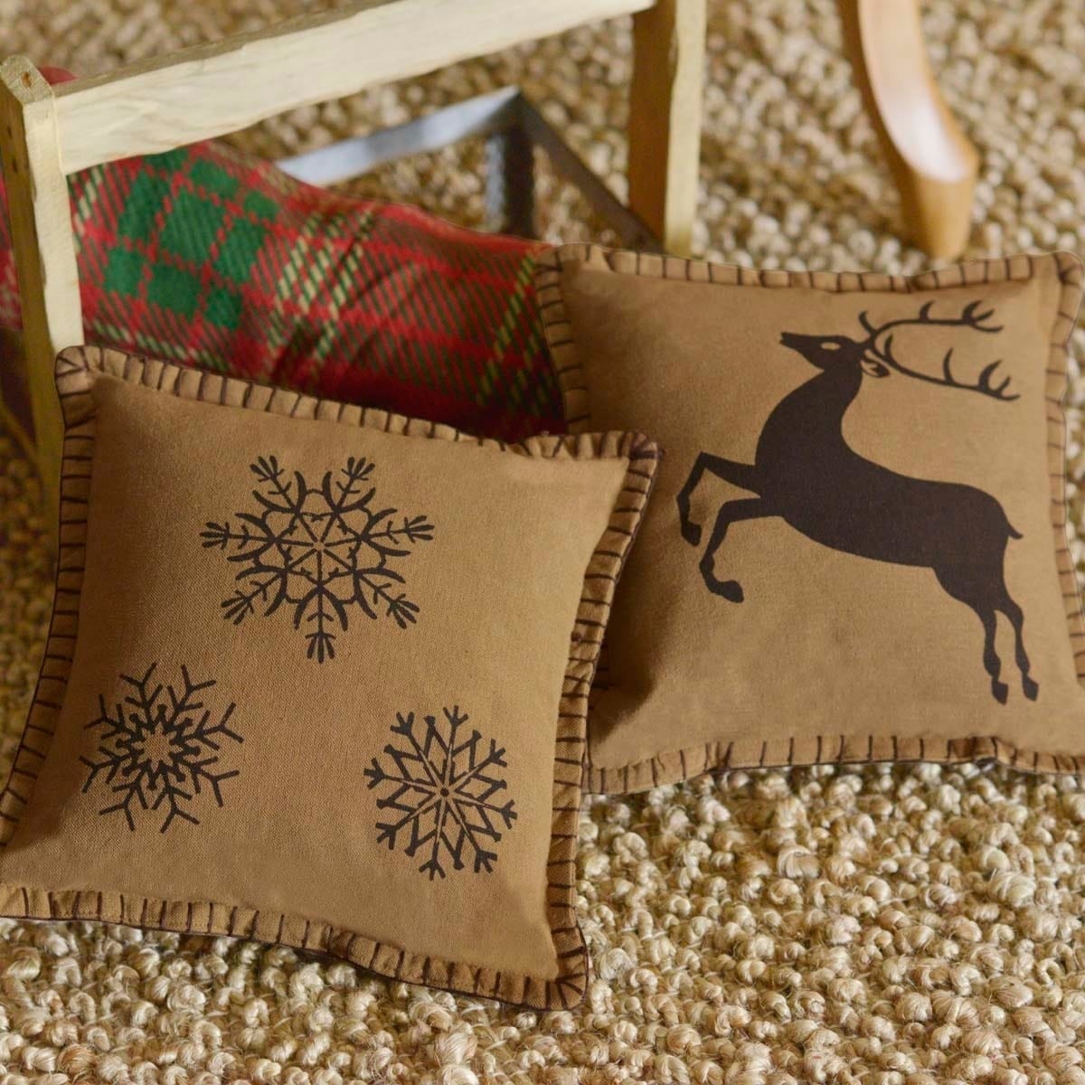 PRANCER Burlap Accent Pillows SET of 2 FILLED Pillow Holiday Christmas 7x13