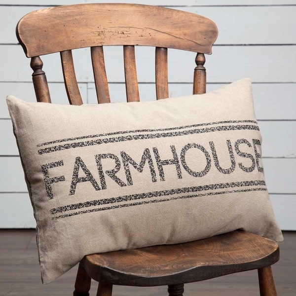 Farmhouse Bedding Miller Farm 14x22 Pillow Cotton Text Stenciled Chambray (Pillow Cover, Pillow Insert) Rectangle
