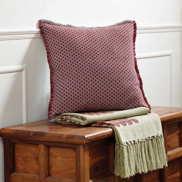 Red Vintage Holiday Decor VHC Tannen 16x16 Pillow Cotton Diamond Textured (Pillow Cover, Pillow Insert)