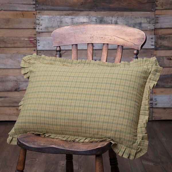Green Primitive Bedding VHC Tea Star 14x22 Pillow Cotton Plaid (Pillow Cover, Pillow Insert)