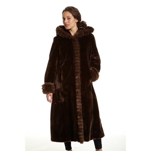 Excelled Women's Faux Fur Small Size Hooded Full Length Coat in Brown ...