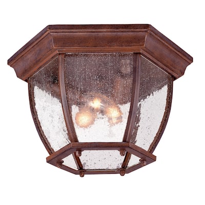 Acclaim Lighting Flushmount Collection Ceiling-Mount 3-Light Outdoor Burled Walnut Light Fixture with clear seeded glass