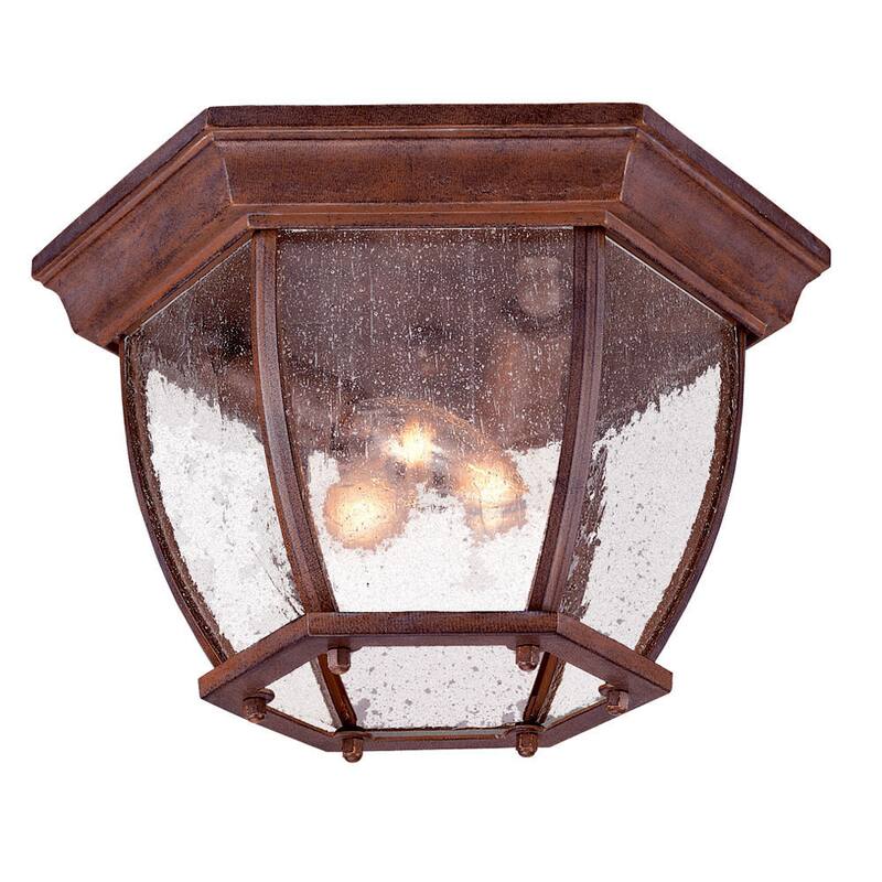 Acclaim Lighting Flushmount Collection Ceiling-Mount 3-Light Outdoor Burled Walnut Light Fixture with clear seeded glass