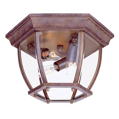 Acclaim Lighting Flushmount Collection Ceiling-Mount 3-Light Outdoor Burled Walnut Light Fixture with clear beveled glass