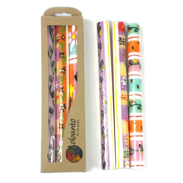 Tall Hand Painted Candles - Three in Box - Imbali Design (South Africa)