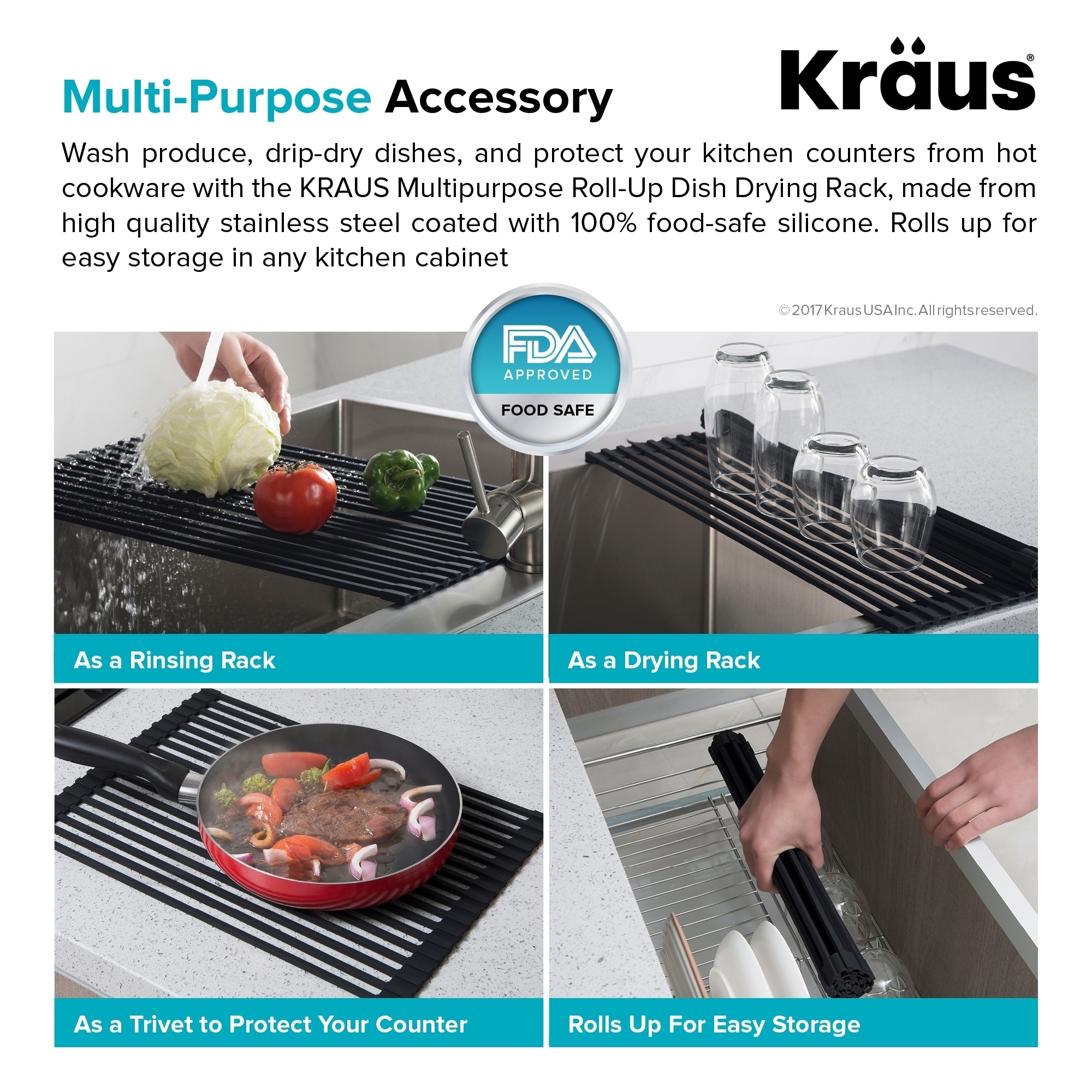 Shop Kraus Krm 10 Multipurpose Over Sink Roll Up Dish Drying Rack