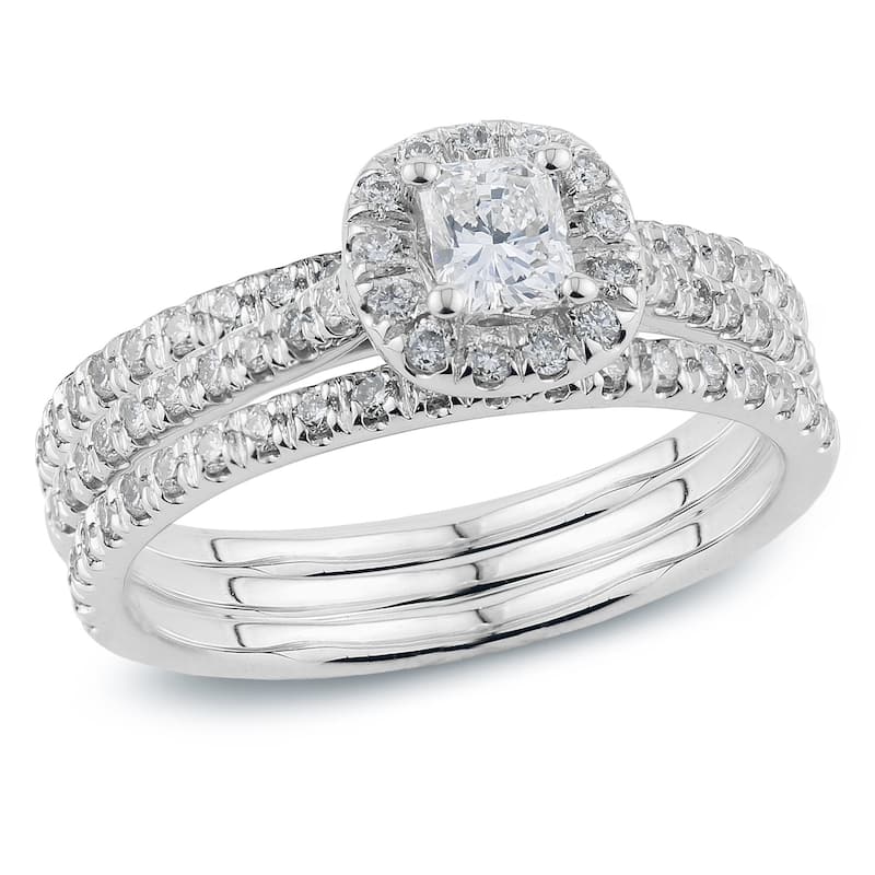 Auriya 14k Gold 1 1/4ctw Radiant-cut Halo Diamond Engagement Ring 3-Piece Bridal Set