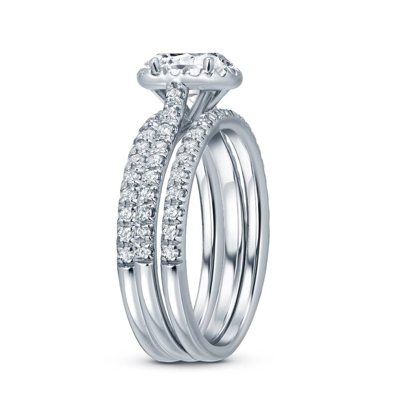Auriya 14k Gold 1 1/4ctw Radiant-cut Halo Diamond Engagement Ring 3-Piece Bridal Set