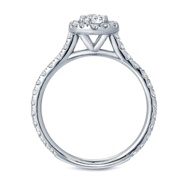 Auriya 14k Gold 1 1/4ctw Round Halo Diamond Engagement Ring 3-piece Bridal Set