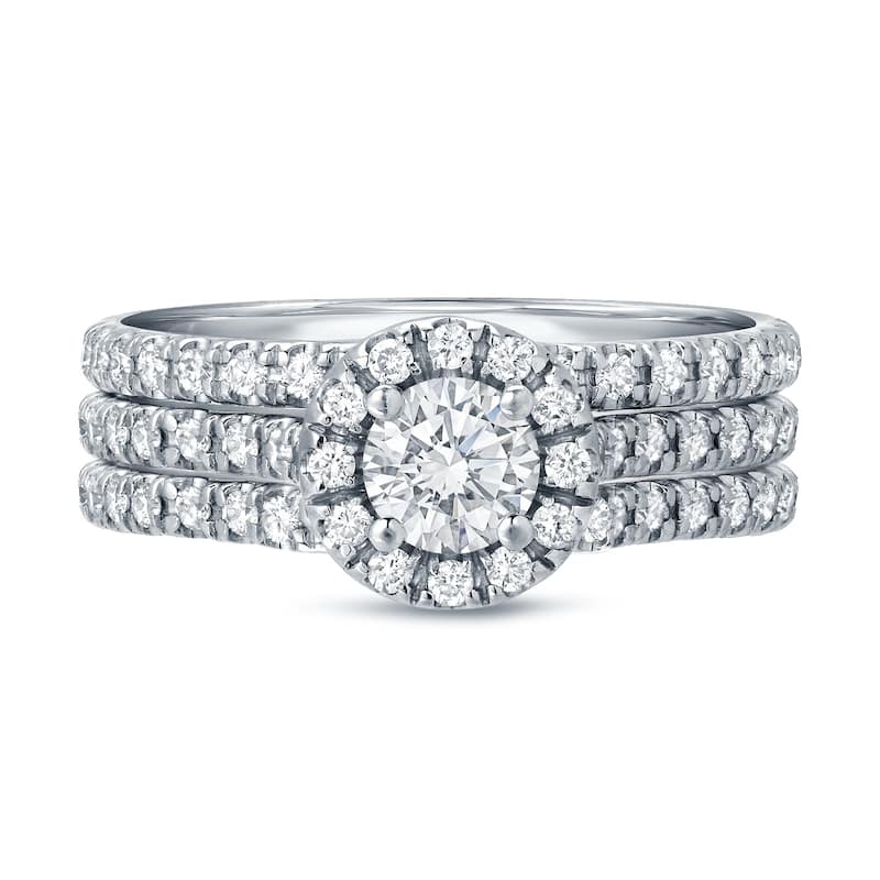 Auriya 14k Gold 1 1/4ctw Round Halo Diamond Engagement Ring 3-piece Bridal Set