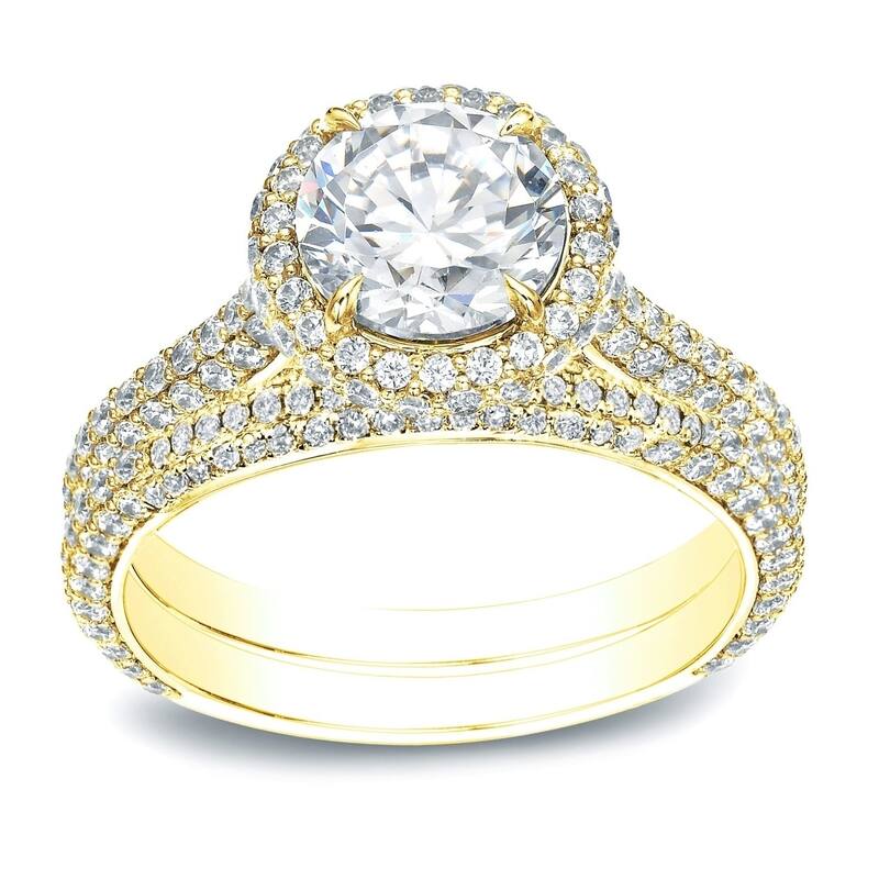 Auriya 2 5/8cttw Pave Halo Diamond Engagement Ring Set 14K Gold